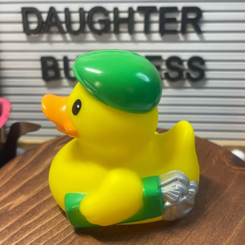 Golfer Rubber Duck Bath Toy | Yellow Duck w/ Green Golf Hat & Club